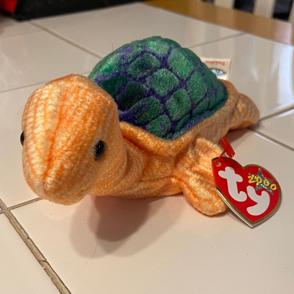 Ty Plush Turtle Peakaboo in Orange and Green, 1OO